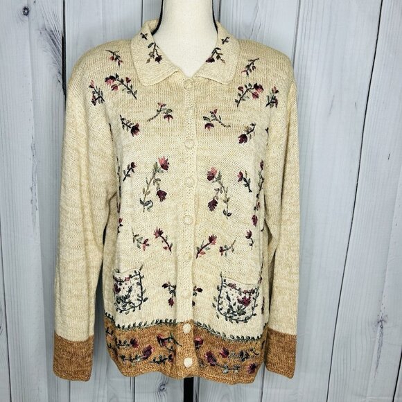 Carolina Colours Sweaters - Carolina Colours Sweater Womens Sz XL Embroidered Floral Cardigan Vintage